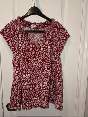 True Craft Burgundy Floral Smocked Neck Blouse